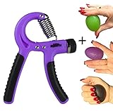 Elite Sportz Adjustable Hand Gripper and 3 Hand Grip Balls - Resistance Range of 22lbs to 88lbs (Purple)