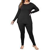 Ekouaer Women Plus Size Thermal Underwear Set Soft Long Johns Sets Light Fleece Lined Base Layer Top & Bottom Pajama Set