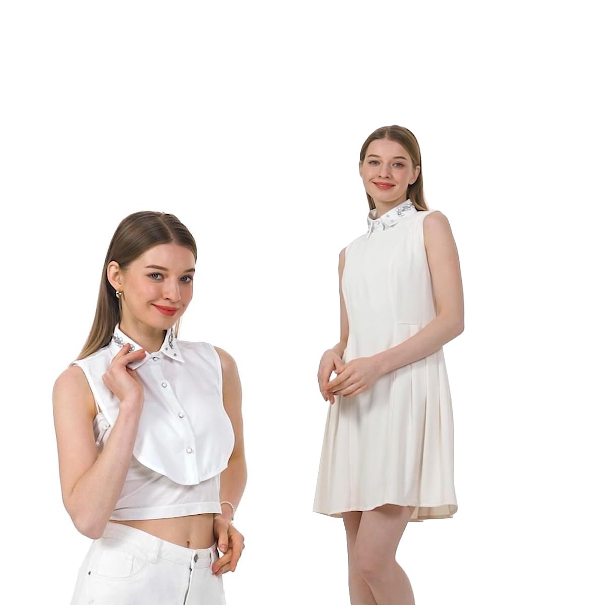 Joyci Stylish Pearl Peter Pan Fake Collar Detachable Shirt Dickey False Collar (C White)