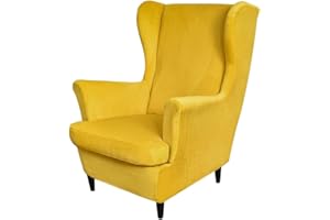 PENDEJATO Wing Chair Slipcovers, 2 Piece Stretch Wingback Chair Cover Soft Velvet Armchair Covers with Elastic Bottom for Living Room Bedroom (Yellow)
