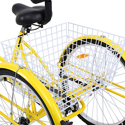 Ridgeyard 26'' 7-Speed Adult Tricycle 3 Wheeled Cruise Trike Bike Adult Trikes with Shopping Basket(Yellow)