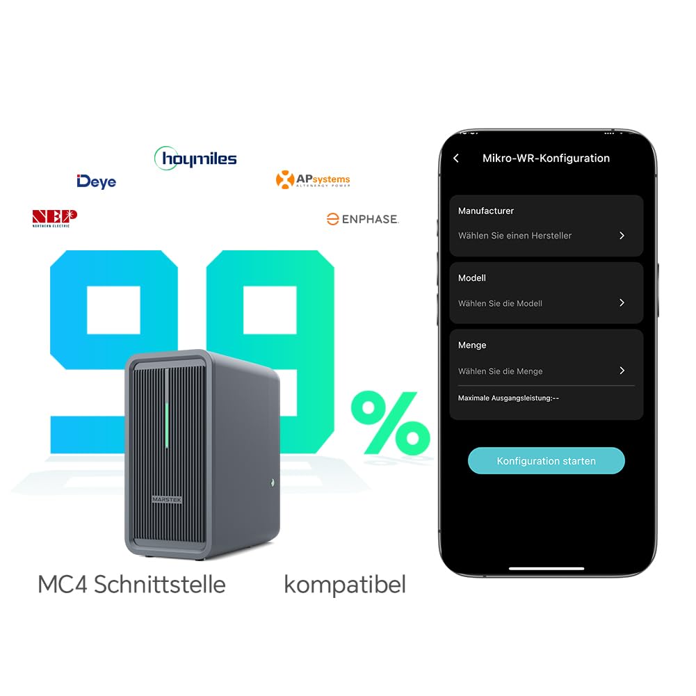 Marstek B2500 Balkonkraftwerk mit Speicher: 0% MwSt, 2240Wh LiFePO4 Akku Solarbank Speicher, 2 MPPTs, 1600W Max. PV Solareingang & 800W DC-Ausgang, App-Steuerung, IP65, Plug&Play, 6000 Ladezyklen 7