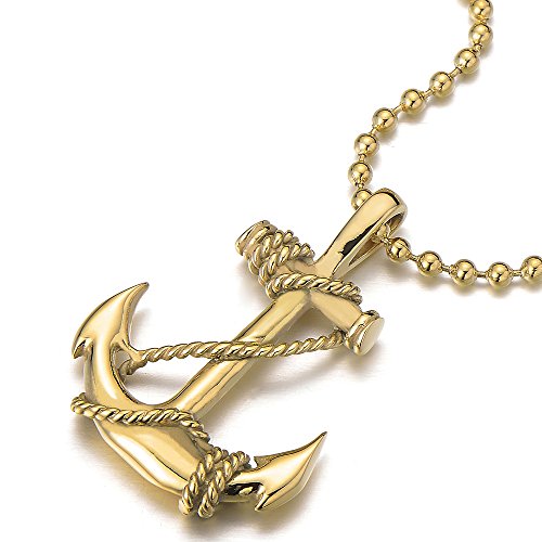 Unisex Gold Color Marine Anchor Pendant Necklace for Men Women