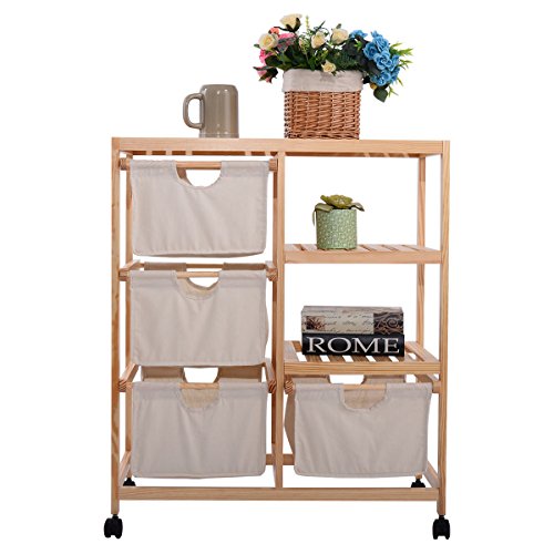 New MTN-G Wood Hamper 2 Section Storage Shelf Unit W/4 Fabric Drawers Home Furniture