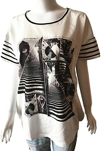 April Women Cotton Short Sleeves Summer Stripes Printing Shirt Blouse Tops (44)