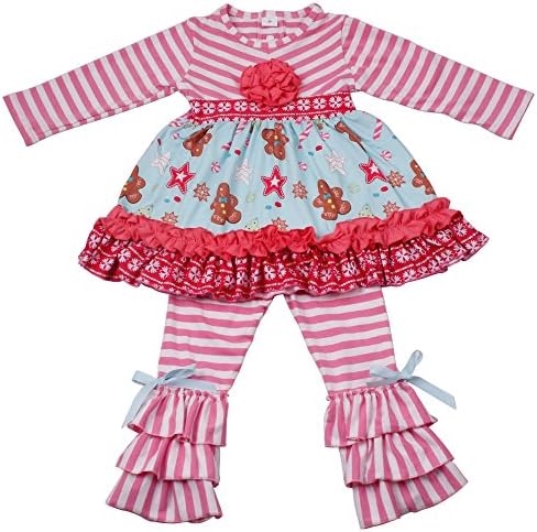 Yliyang Boutique Outfits Baby Girls 2 Pieces Long Sleeve Ruffle Dress Pants Christmas Holiday Party Clothing Set 2T