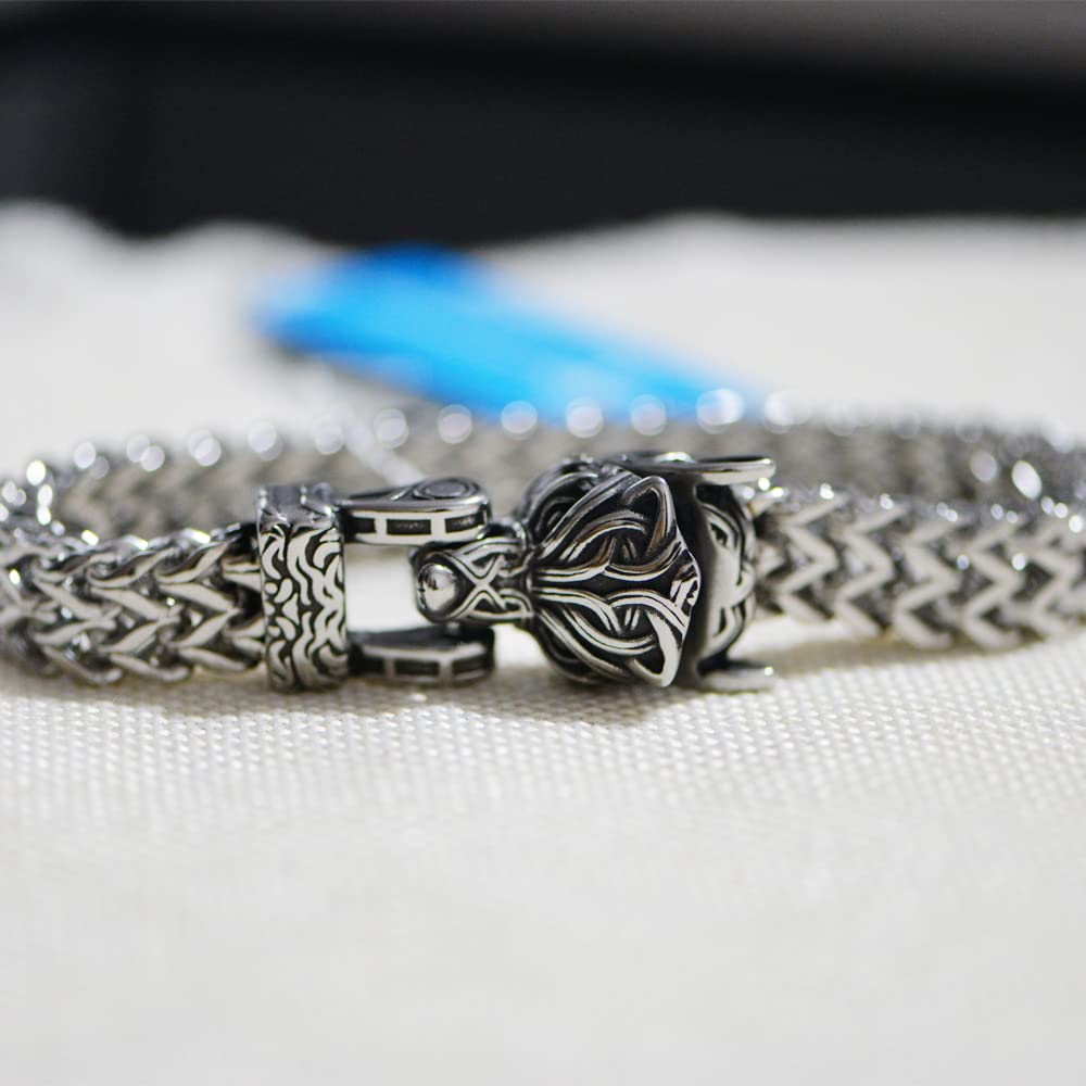LANGHONG Norse Viking Wolf Bracelet Men's Stainless Steel Mesh Chain Can Open Wolf Mouth Bracelets Talisman Jewelry