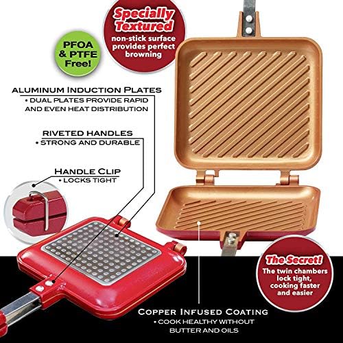 LWX Red Copper Flipwich Non-Stick Grilled Sandwich and Panini Maker – Panini Press Grill – Copper Infused