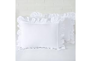 YINFUNG White Pillow Shams Set of 2 Ruffled Queen Pillowcases Shabby Chic Lace Farmhouse Ruffle Country French Victorian Princess Frilly Pillow Cover Protector Pure Cotton Pintuck Pretty Cute 20x30