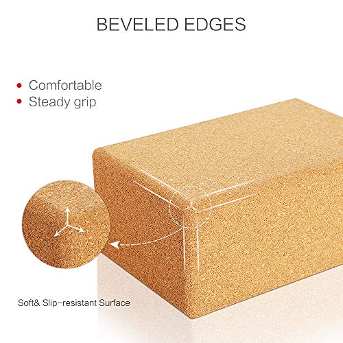 image for Yogaer Cork Yoga Blocks Set, Large Natural Brick Kit for Starter Begin