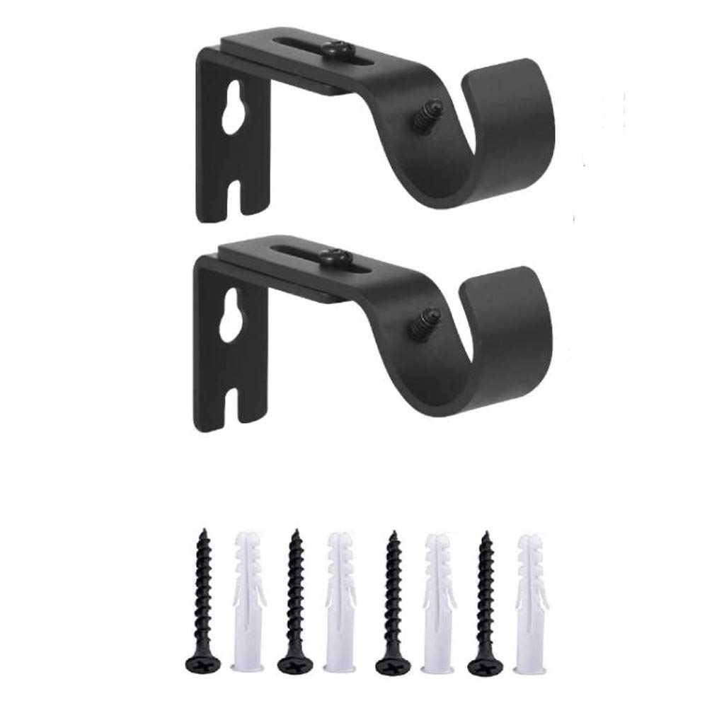 QUUPY Adjustable Wall Bracket Curtain Rod Brackets Set 2Pcs Adjustable Heavy Duty Metal Curtain Pole Holder Adjustable Length with 3cm to 12cm(Black)