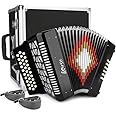 Horse 31 Key Accordion,12 Bass 3-Row G/C/F Diatonic Accordions Instruments for Adults with Thicked Suitcase and Straps, 31 Keys Button Acordeón Acordeones Para Adultos For Beginners to Professionals