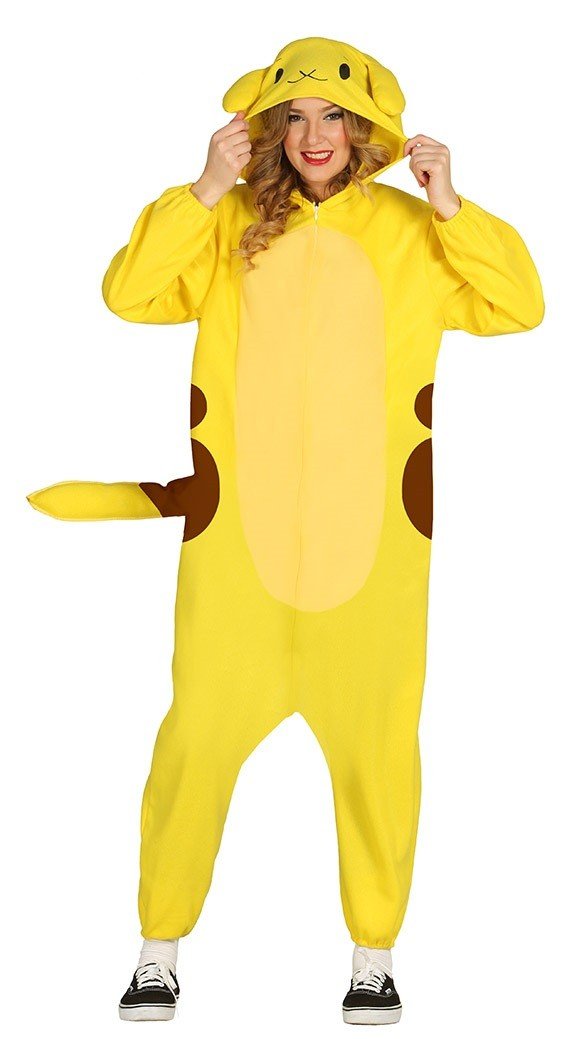 FIESTAS GUIRCA | Electric Chinchilla Fancy Dress (14-16/L) - Hood, Tail and Jumpsuit - Video Game or Animal Costumes for Parties and Events - Ideal for Adults - Yellow and Brown