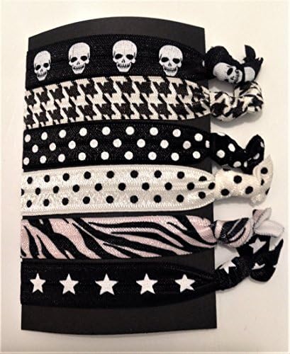 Hair Ties - Cool Black and White Designs - No Crease Elastic Ribbon Pony Tail Holders