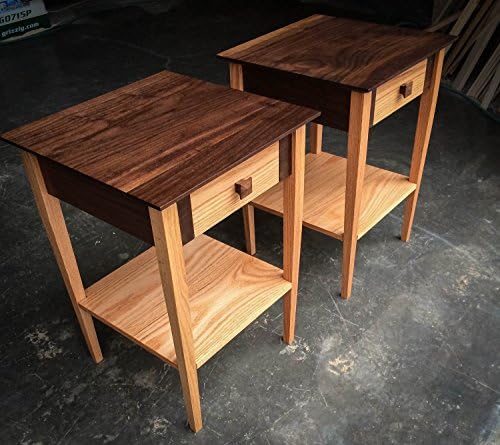 Solid Walnut and Red Oak 17" x 17" Square Nightstand End Table Side Table Accent Table with Drawer and Resting Shelf. Custom Made to Order, Low-VOC, Shipping Included