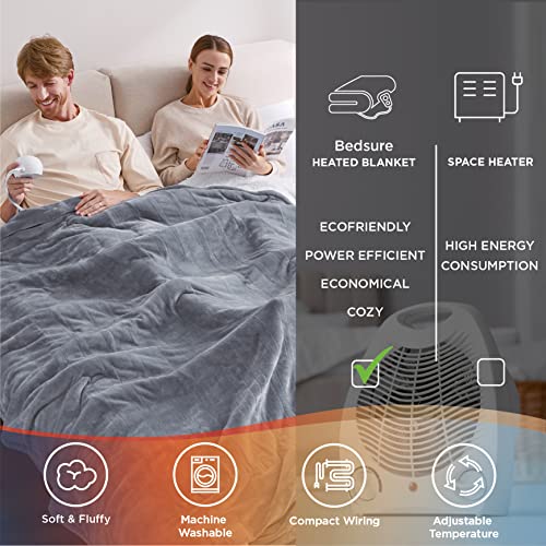 BEDSURE Fleece Electric Blanket King Heated Blanket, 10 Heat Settings