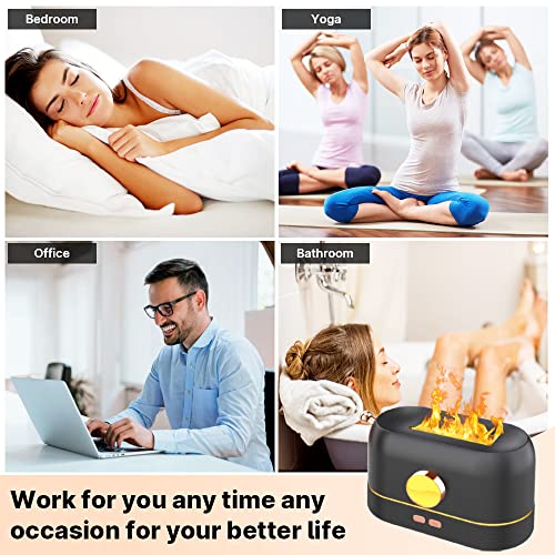 TFNN Flame Diffuser for Essential Oils, 200ml Multi-Color Flame Humidifier, Aroma Diffuser with No-Water Auto-Off Protection for Home Yoga Office Bathroom(Black)