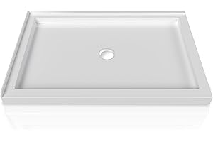 CKB Corner Shower Base, 48" L x 32" W Center Drain with Left Side Flanges, White Double Threshold Shower Pan, Acrylic and Fiberglass Reinforced
