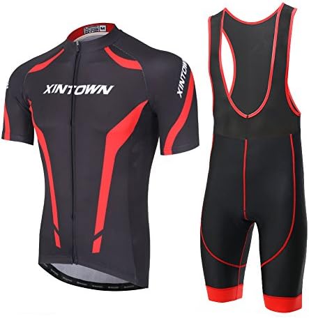 Hot Sale Men's Cycling Clothing Xintown Red Shirts Cycling Jerseys Jacket Tights Kit (Bib Suit, XL)