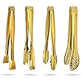 4 pcs Mini Tongs Set - 6 inch Small Tongs for Ice, Appetizers, Desserts, Cocktails - Stainless steel Mini serving ice tongs Golden, Silver Sugar Cube tongs