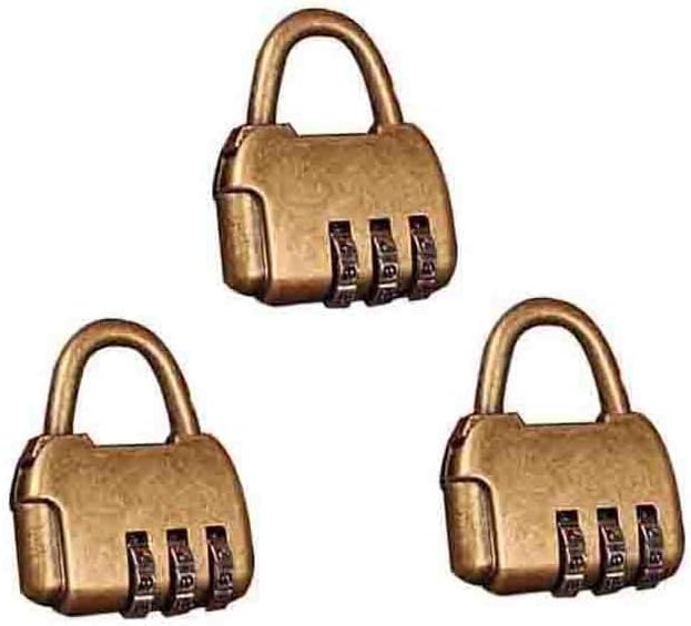 Haidong 3Pcs Antique 3-Digit Re-settable Padlock Security Combination Lock for Suitcases & Baggage