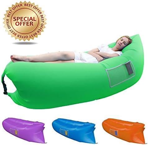 Inflatable Lounger with Bonus Accessories | Easy to Use Inflatable Hammock, Portable Air Chair | Premium Nylon Air Lounger for Camping, Picnics, Beach Parties, Outdoor Concerts, Festivals