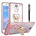 CaseHaven LG LV3, LG Aristo Case, Glitter Crystal Heart Floral Series - Slim Luxury Bling Rhinestone Clear TPU Case with Ring Stand for LG LV3/ LG Aristo MS210 - Rose Gold