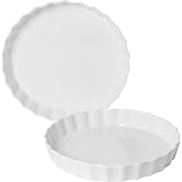 Feenmai Quiche Baking Dish, Ceramic Quiche Pan, 10 inch Large Round Tart Pan Set of 2, Porcelain Pie Pan Oven Safe, Wave Whit
