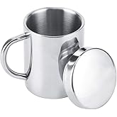 Cunyuer 10oz Insulated Stainless Steel Coffee Mug, Double Walled Metal Mug Camping Mugs with Lid and Handle, Tea Milk Cup for Home Office Travel (300ml)