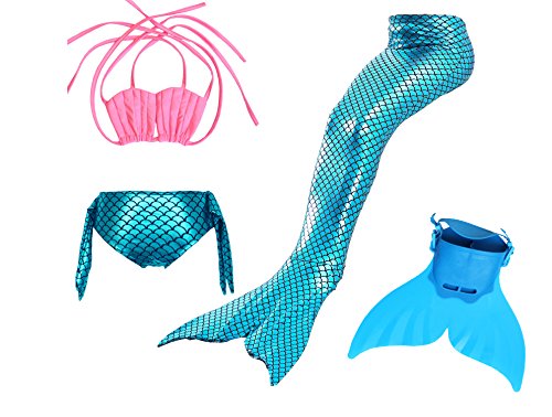 FunTrade Girls Sparkle Mermaid Tail with Mono Fin Swimmable Swimwear Four Pcs