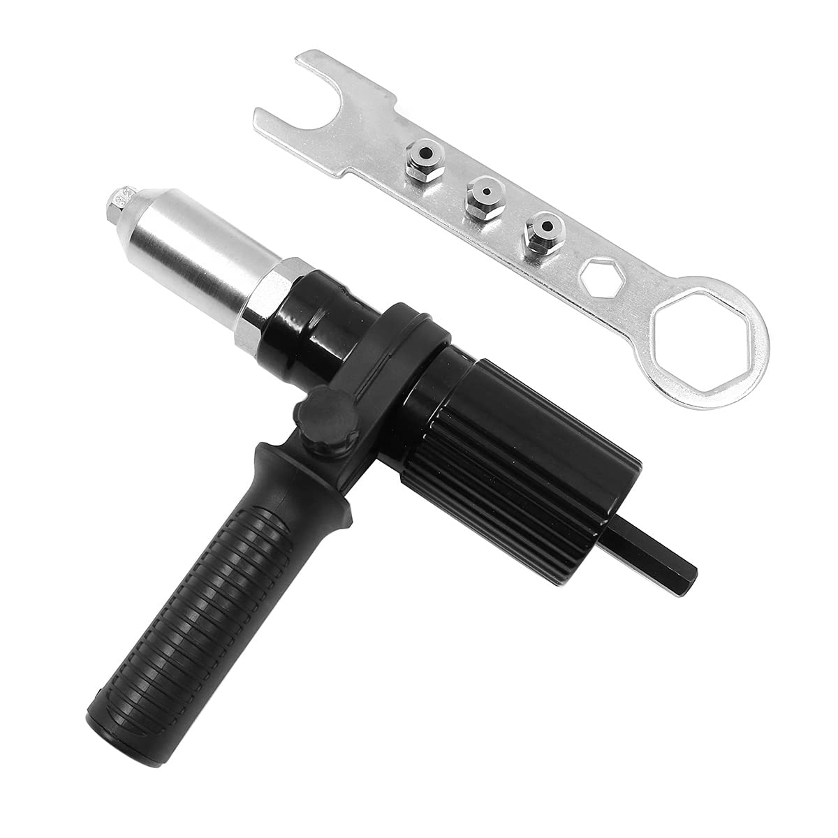 Shiwaki Electric Rivet Gun Adapter Chunk Head Connector with Non-Slip Handle Professional Hand Tools Set Drill Joint Adapter Nut Riveting Riveter Insert Rivet Attachment