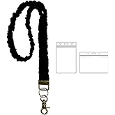 Stretchy Scrunchie Lanyard for ID Badges and Keys, Cute Retractable Keychain Holder, Teacher Lanyard for Women (Black, 1 Pcs)