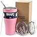 Smart Cooler 30 Oz. Sweat Free Ultra-Tough Double Wall Stainless Steel Tumbler Cup with Leak-proof Heavy Duty Tumbler Lids (Slide Lid & Flip Lid), Straw, & Cleaning Brush - Pink