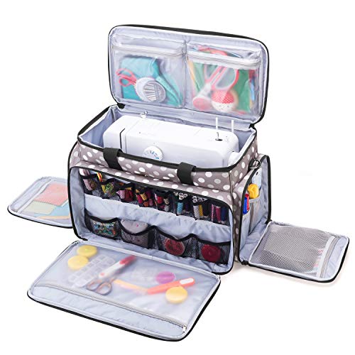 Luxja Bolsa para Máquina de Coser, Bolsa de Transporte de Máquina de Coser, Maleta para Máquina de Coser y Accesorios (Apto para la Mayoría de Las Máquinas de Coser), Puntos Gries