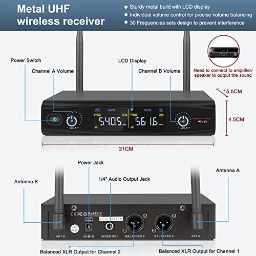 Phenyx Pro UHF Wireless Microphone System, 30 Adjustable Frequencies