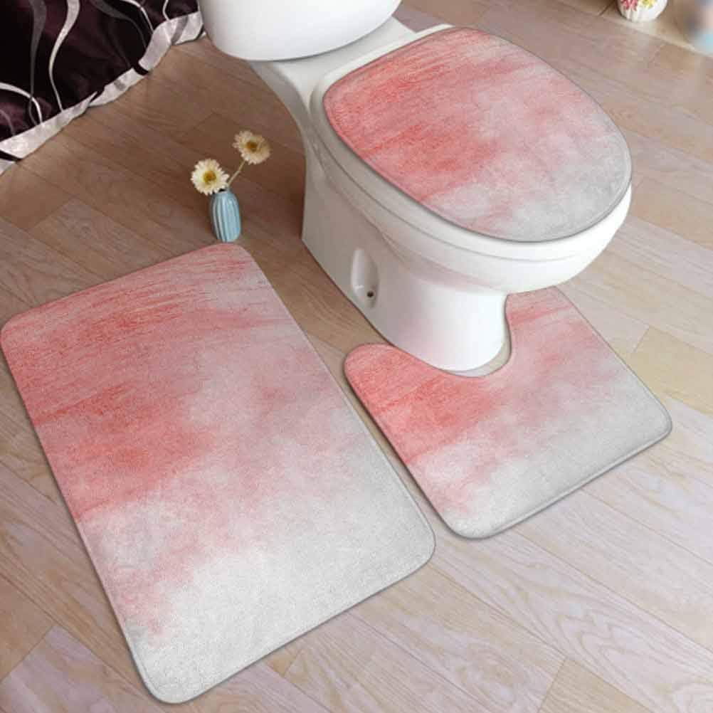 Peach Bathroom Mat Sets 3 Piece, Hand Drawn Watercolor