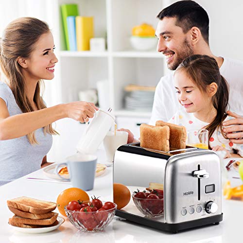Toaster, HoLife 2 Slice Prime Rated Toasters [LCD Dispaly] Stainless Steel Bagel Toaster (6 Bread Settings, Bagel/Defrost/Reheat Function, 1.5" Wide Slots, Removable Crumb Tray, 900W, Silver)