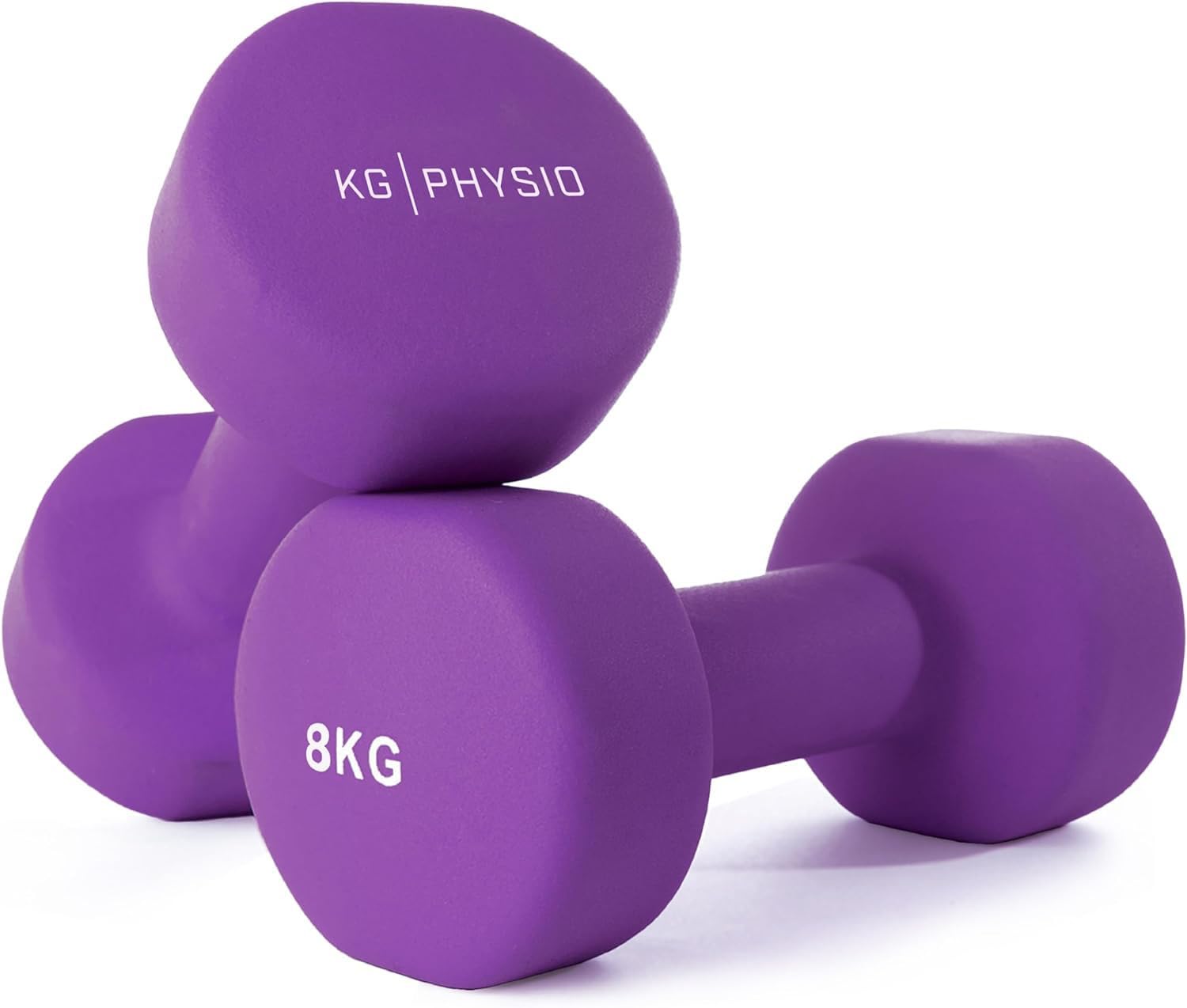 KG Physio Weights Dumbbells Set Women & Men - Neoprene-Coated & Sweat-Resistant Weights Set with Anti-Roll Technology & A3 Exercise Poster, Gym Equipment for Home, 1-10 kg Dumb Bells Pair