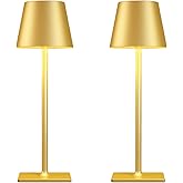 Yogaret 2 Pack Gold Rechargeable Table Lamps,Cordless Lamp with 6000mAh Battery Operated,Wireless Lamp for Restaurant Home Dinner Dining Kitchen Outdoor Patio,Waterproof & Portable