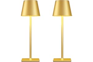 Yogaret 2 Pack Gold Rechargeable Table Lamps,Cordless Lamp with 6000mAh Battery Operated,Wireless Lamp for Restaurant Home Dinner Dining Kitchen Outdoor Patio,Waterproof & Portable