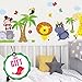 Animal Safari Jungle Vinyl Wall Decal for Kids Bedroom playroom - Decorative Art Stickers for Baby Girl Boy Wall Decor - Nursery Wall Stickers [24 Art clings] - Wall Decals for Boy - with Gift!