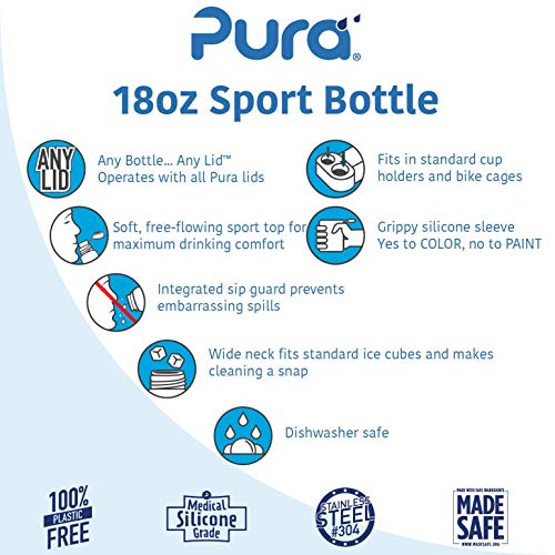 Pura Sport 16 oz / 473 ml Stainless Steel Insulated Water Bottle with Silicone Sport Flip Cap