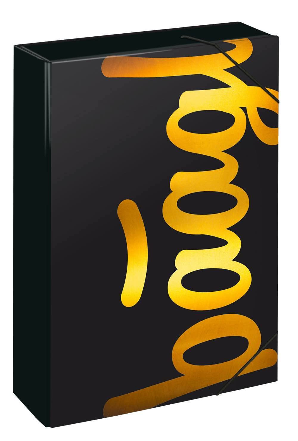 Baagl Notebook Box for School Bags - A4 Folder for Children with Elastic Band and Inner Flaps - Collection Folder with Elastic Band for Boys (Gold)