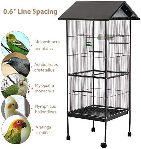SUNCOO Large Bird Cage for Parrot Budgie Parakeet Cockatoo Cocatiel Iron Bird Aviary with Stand Pet Supply Black (62" Slope Roof)