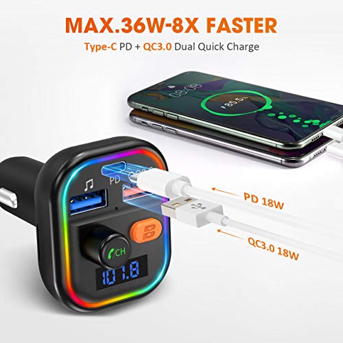 VicTsing Bluetooth FM Transmitter for Car, 41W PD & QC3.0, Car Radio Audio Adapter, RGB Backlight/Deep Bass/ BT5.0, U Disk/TF Card Music Play, Hands-free Support Siri Google-Assistant