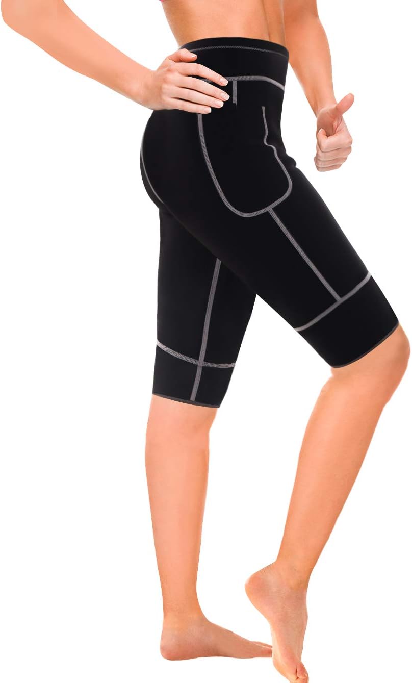 Wonderience Women Sauna Slimming Neoprene Pants with Side Pocket Hot Thermo Fat Burning Sweat Shorts