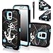 Galaxy S5 Case, E LV Samsung Galaxy S5 Case - Shock-Absorption / High Impact Resistant Bumper Hybrid Dual Layer Armor Defender Full Body Protective Case Cover (Hard Plastic with Soft Silicon) for Galaxy S5 / Galaxy SV / Galaxy S V / Galaxy i9600 with 1 Black Stylus, 1 Screen Protector and 1 E LV Microfiber Sticker Digital Cleaner - Anchor Blue