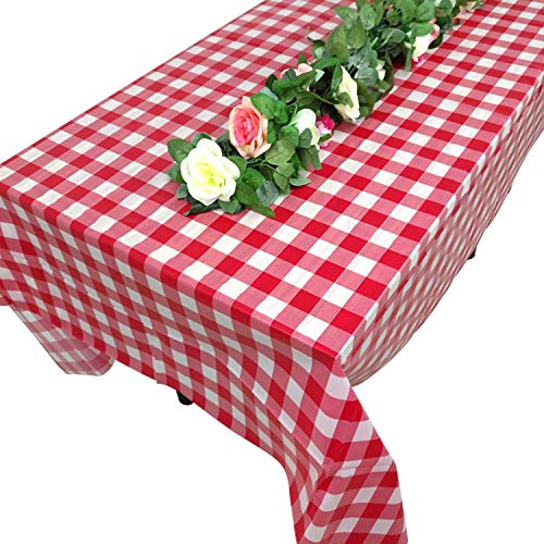 Tosnail 15 Pack 54" x 108" Plastic Red and White Checkered Tablecloth