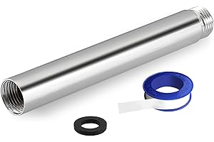 Nuodan Shower Extension Arm, Solid Stainless Steel Shower Pipe Extension with Teflon Tape and Washer, For Lowering or Extending Showerhead (6 Inch, Chrome)