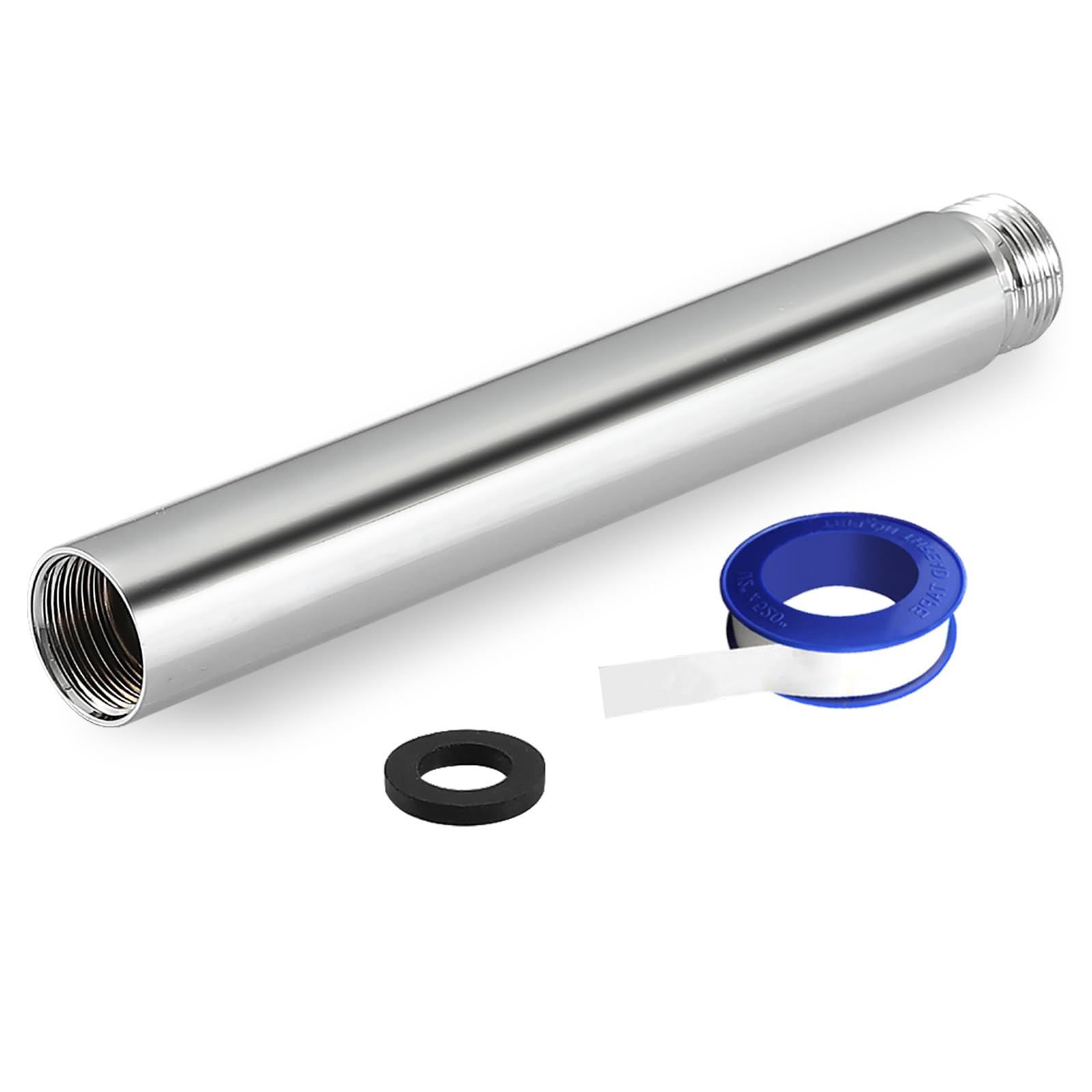 Photo 1 of Nuodan Shower Extension Arm, Solid Stainless Steel Shower Pipe Extension with Teflon Tape and Washer, For Lowering or Extending Showerhead (6 Inch, Chrome)